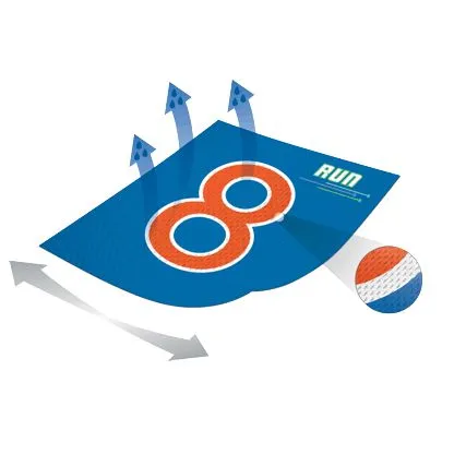 A graphic representation of a blue sports jersey featuring orange elements and the word 'RUN', designed for dynamic running apparel.