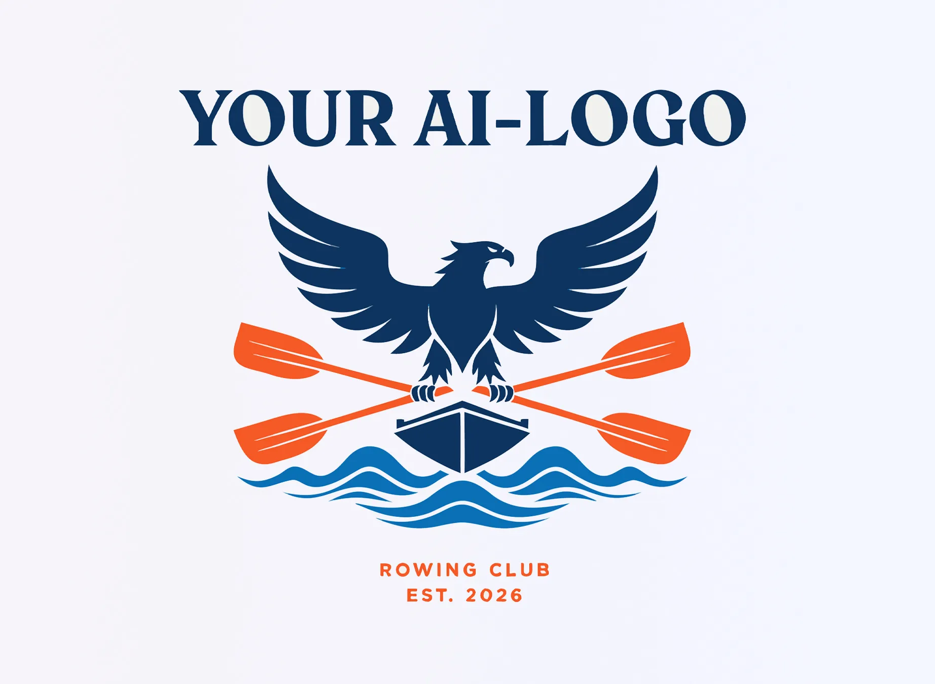 A stylized logo of a rowing club featuring an eagle holding a boat and two oars over waves.